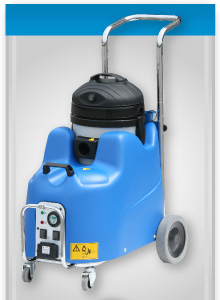 powerful steam cleaning machine, with 8 bar output pressure, wet vacuum and detergent injection