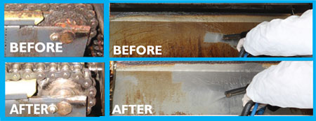 Showing Before and After results, achieved with powerful cleaning equipment such as the Bacchus Industrial